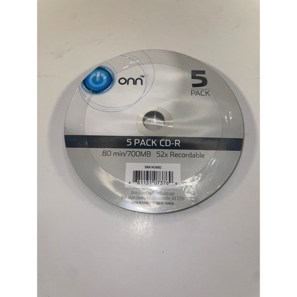 ONN 5 Pack CD-R 80 min 700MB 52x Recordable Blank Discs Media NEW SEALED - Picture 1 of 2